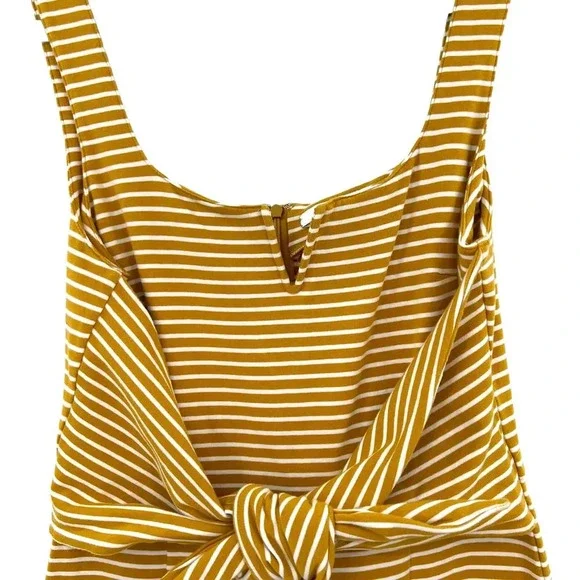 Saylor Heathe Striped Jumpsuit Yellow White Stripe Wide Leg Tie Front Size Small